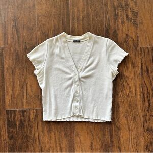 Brandy Melville white cropped button down top
